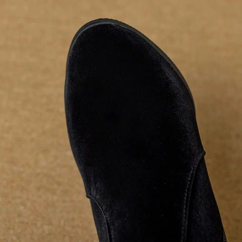 REAVE CAT Mature Female Ankle Boots Round Toe Chunky Heels Black 7.5cm Big Size 42 44 45 46 47 48 49 50 51 52 US18 Women Bota