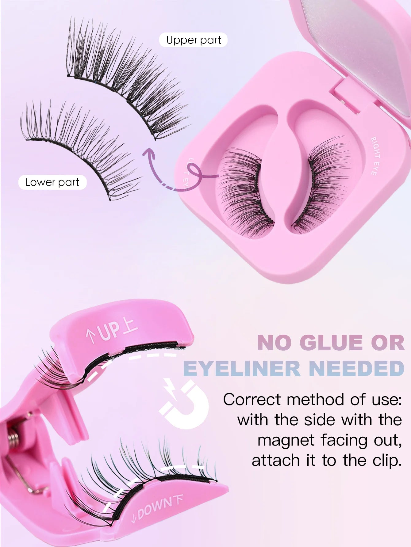 1Pairs Soft Magnetic Lashes Natural Reusable Magnetic Eyelash No Glue Need Eyelash Extension Set with Wearing Clips Makeup Tools