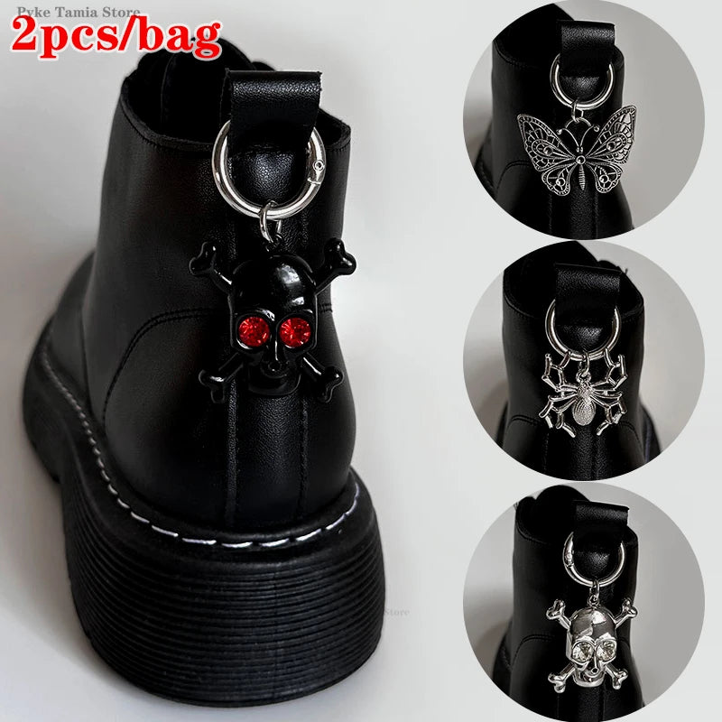 2pcs Metal Skull Butterfly Pendant Shoes Buckle Boots Shoes Decoration Heel Accessories Men Women Party Jewelry Diy Snap Hook