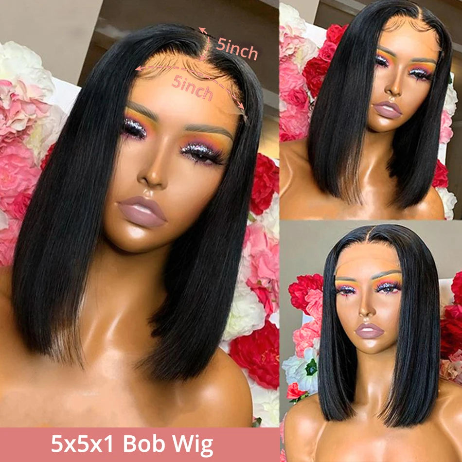 13x4 Glueless Lace Front Wig Human Hair Straight 13x6 HD Transparent Lace Frontal Wigs Short Bob Wig For Women Remy 250% Density