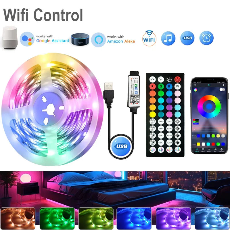 Tuya Wifi RGB Led Strip Lights USB 5V APP Music Sync Remote Control Ambient Light for PC TV Backlight Room Decor Christmas Gift