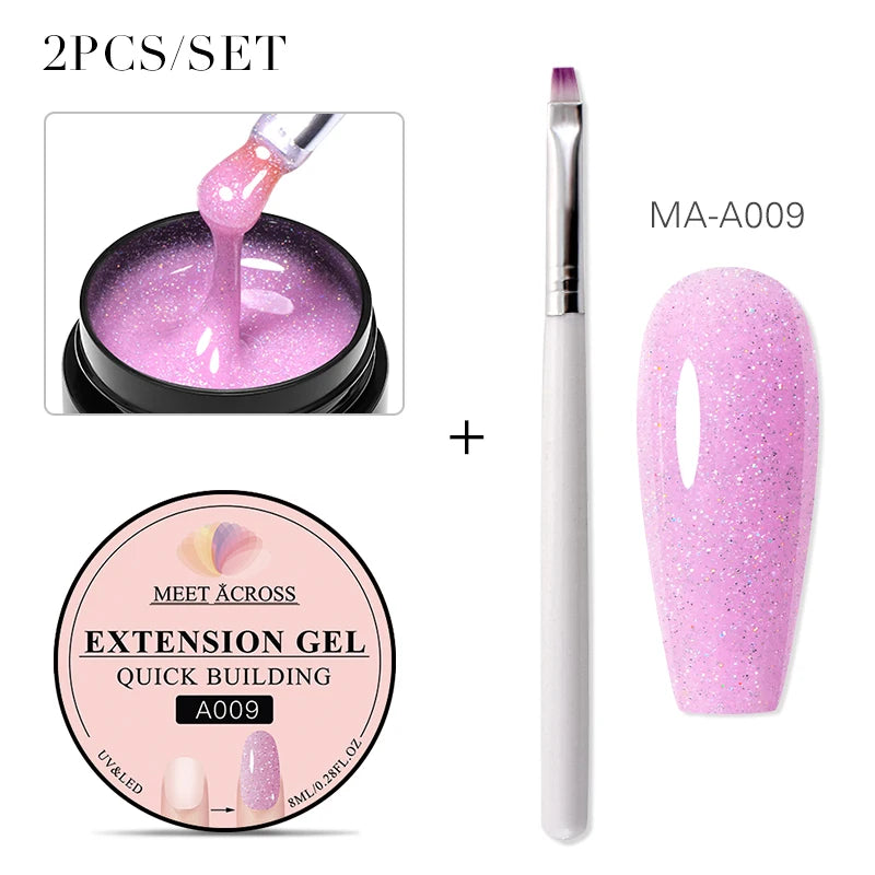 2Pcs Non Stick Hand Extension Gel Nail Polish Set Nude Clear Extension Rhinestone Glue Gel Kits UV Builder Nail Art For Manicure
