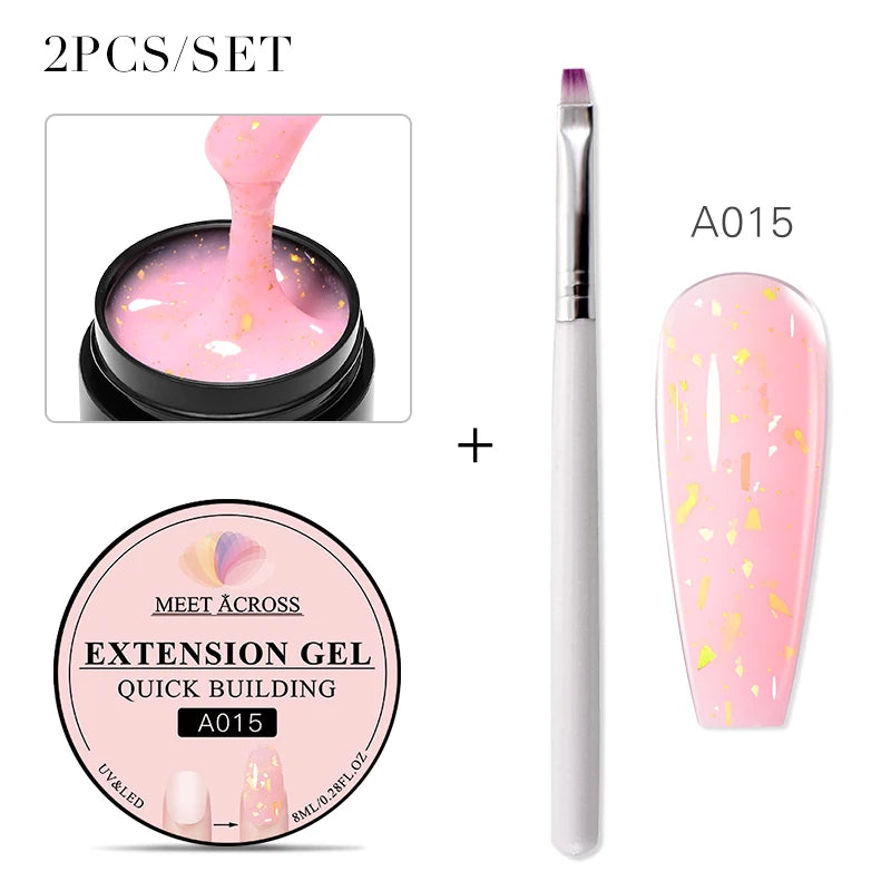 2Pcs Non Stick Hand Extension Gel Nail Polish Set Nude Clear Extension Rhinestone Glue Gel Kits UV Builder Nail Art For Manicure