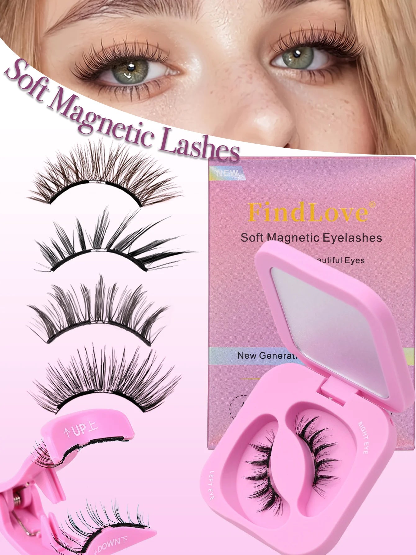 1Pairs Soft Magnetic Lashes Natural Reusable Magnetic Eyelash No Glue Need Eyelash Extension Set with Wearing Clips Makeup Tools