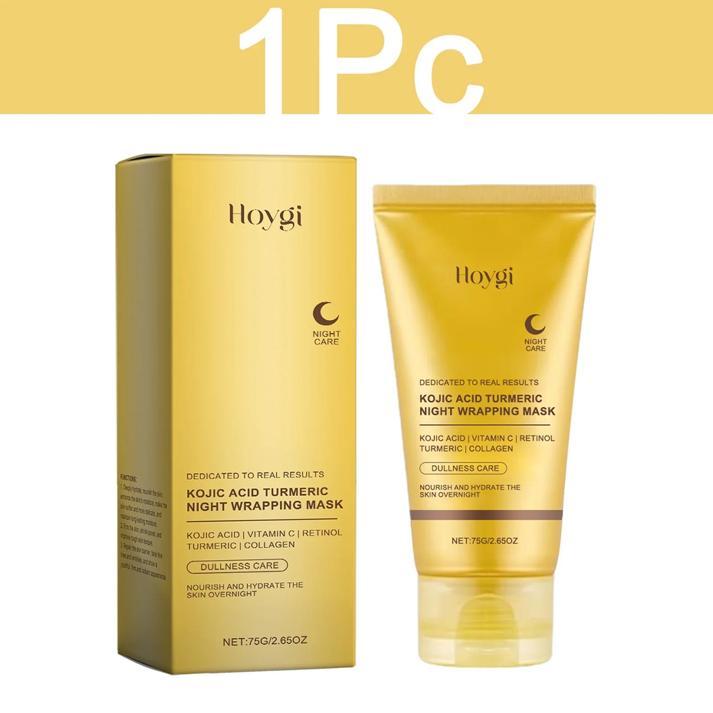 HOYGI Kojic Acid Turmeric Mask Overnight Peel off Mask Collagen Nourishing Hydrating Shrink Pores Brighten Dullness Skin Care