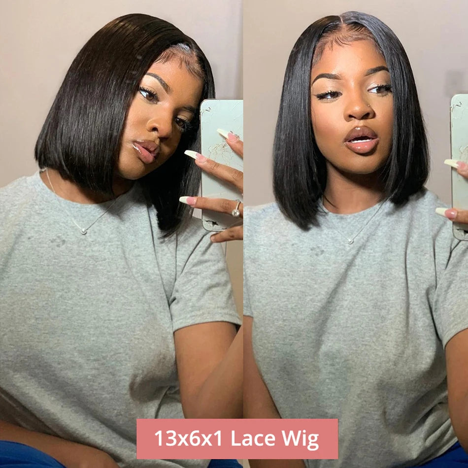 13x4 Glueless Lace Front Wig Human Hair Straight 13x6 HD Transparent Lace Frontal Wigs Short Bob Wig For Women Remy 250% Density