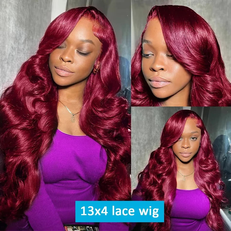 13x4 Burgundy 99J Body Wave hd Transparent lace wigs 30Inch lace front human hair Pre Plucked Brazilian Water Wave For Women wig