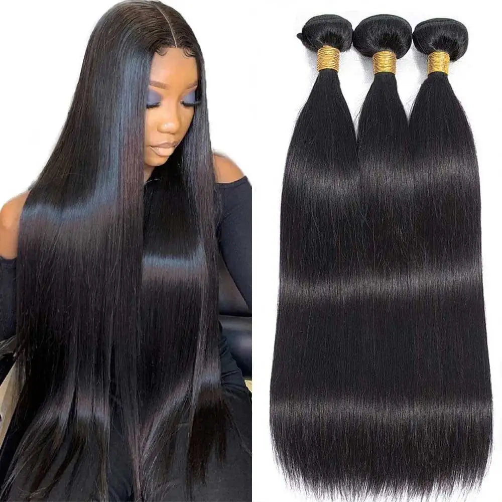 Human Hair 36 40 Inch Bone Straight Raw Hair Human Hair Bundles Extensions 1 3 4 Bundle Black Brazilian Remy Weave Bundles