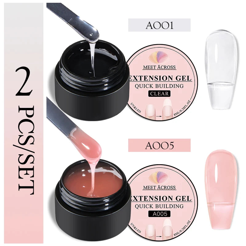 2Pcs Non Stick Hand Extension Gel Nail Polish Set Nude Clear Extension Rhinestone Glue Gel Kits UV Builder Nail Art For Manicure