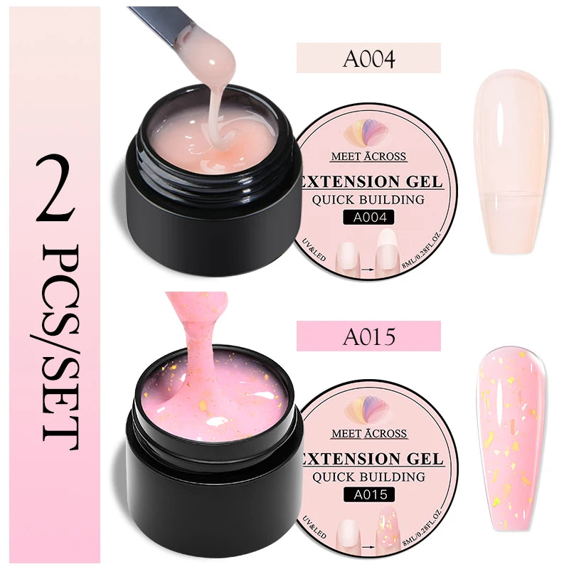 2Pcs Non Stick Hand Extension Gel Nail Polish Set Nude Clear Extension Rhinestone Glue Gel Kits UV Builder Nail Art For Manicure