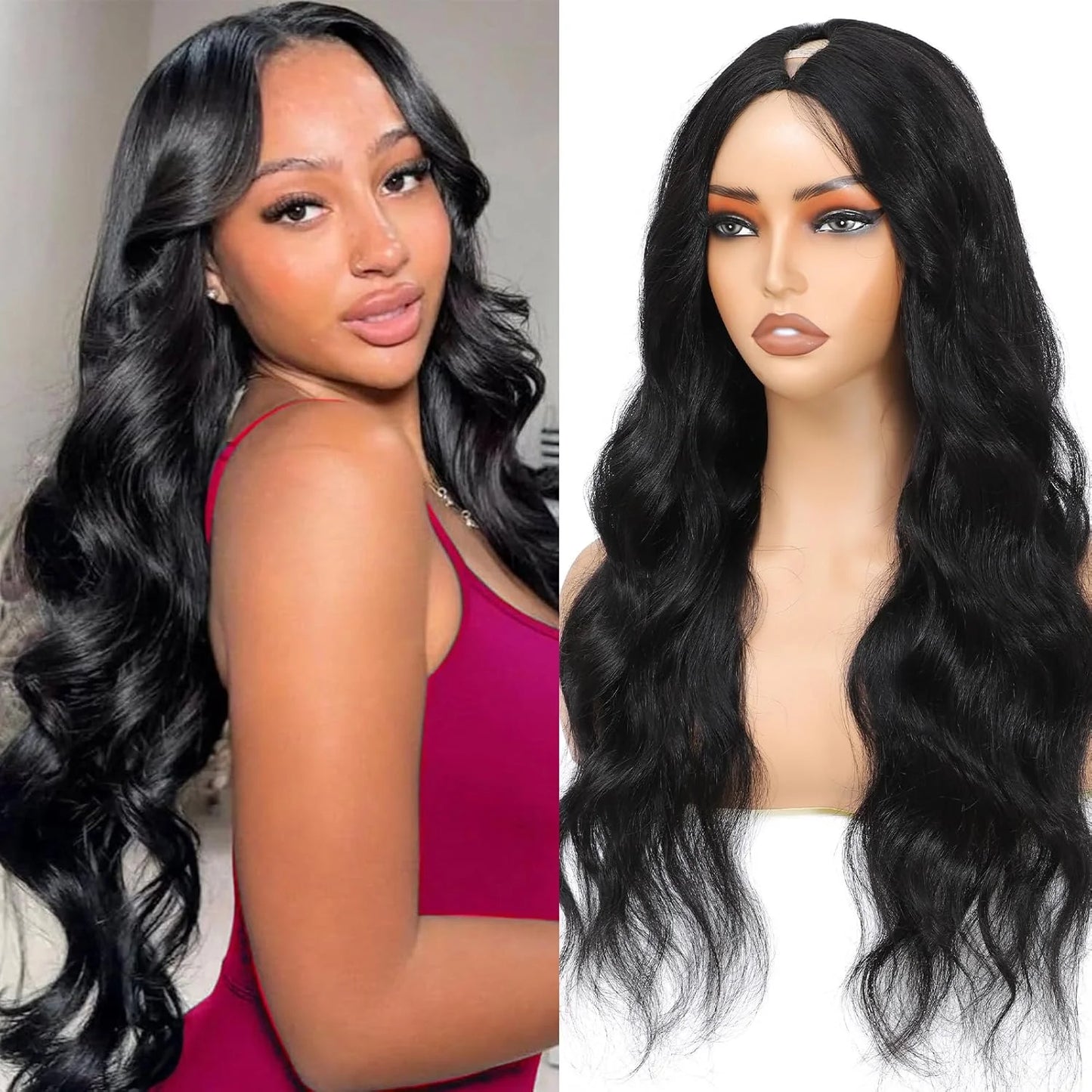 200 Density V Part Wig Human Hair Body Wave Upgrade U Part Wig No Leave Out Glueless Machine Made Clip In Half Human Hair Wigs