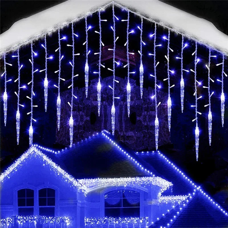 New Year Curtain Icicle Light Outdoor Eaves Decor String Lights Garden Party Yard Christmas Decoration for Home Holiday Garlands