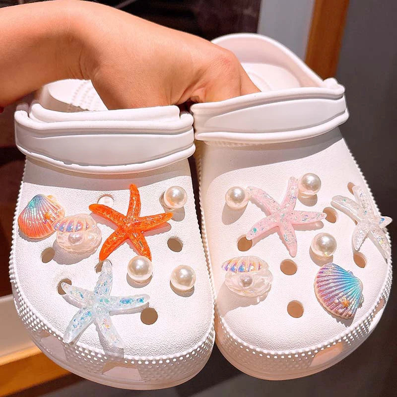 Sea DIY Shell Hole Punch Shoe Charms Ocean Lava Rock & Starfish Shoe Clips For Summer Sandals & Slippers Decorations Women Gifts