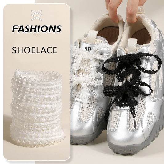 （2 pairs）New flat black and white shoelaces, suitable for men's and women's casual sports shoes with lace trim.