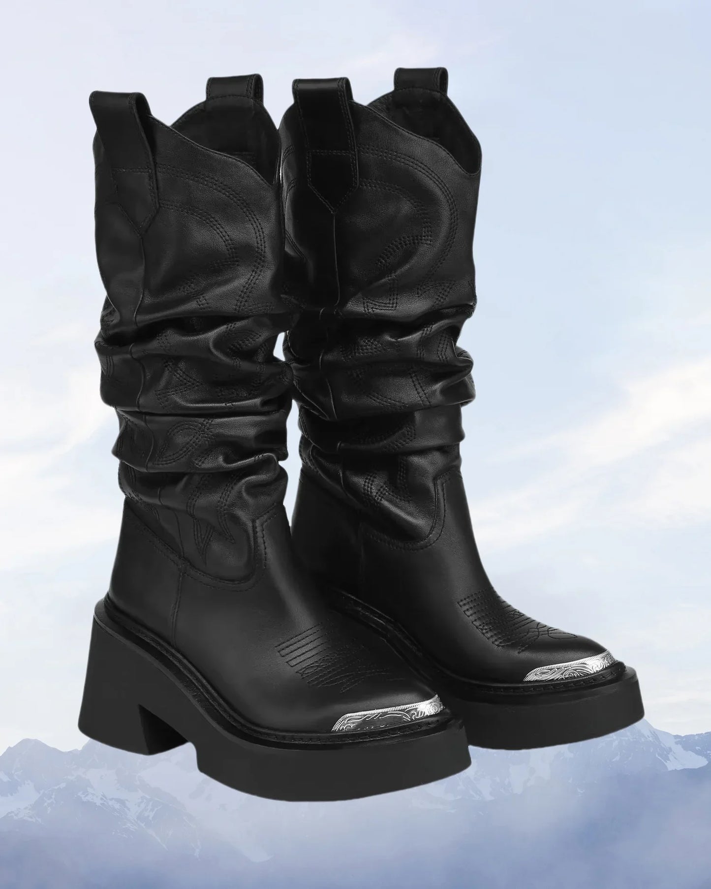 Metal Decoration Retro Stackable Mid-Calf Boot 2025 Designer New Women's Round Toe Thick Heel Knee-High Boots Fashion Women Shoe