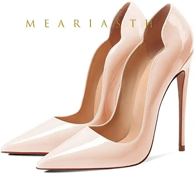 12cm Heels Women Patent Leather High Thin Heel Shoes Office Nightclub Pointed Toe V-mouth Single Shoes Wedding Party Women Pumps