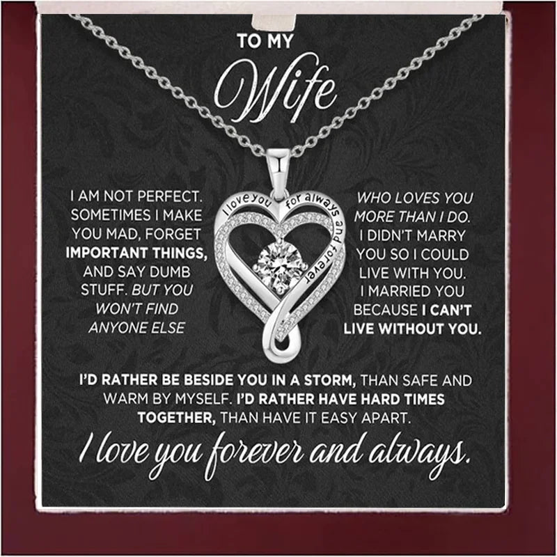 To My Wife Eternal Heart Double layered Necklace With LED Light Gift Box Fo Gilrfriend Wife Valentine's Day Christmas Gifts