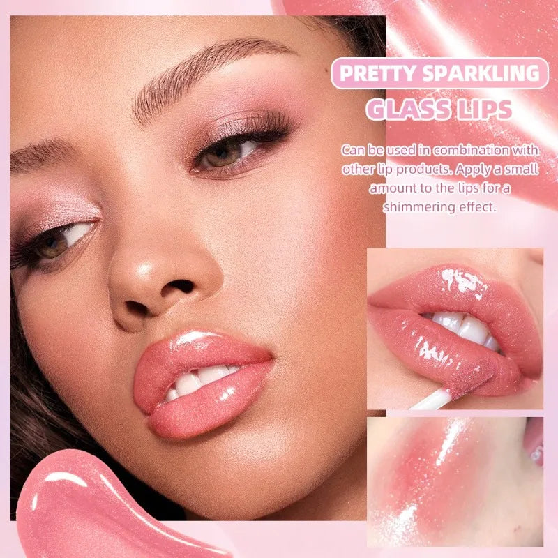 Shimmer Lip Gloss Sexy Makeup, Coral Pink Gold Sparkles Lip Glaze, Hydrating Glossy Jelly Finish Liquid Lipstick Pro Cosmetics