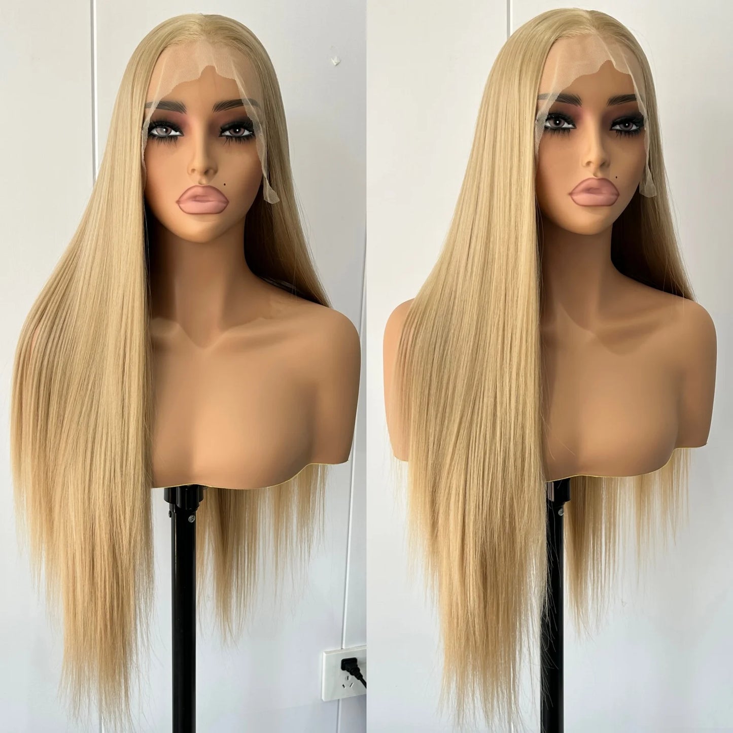 Ash Blonde Long Silky Straight Synthetic Lace Front Wig Free Part Dirty Blonde Colored Heat Resistant Fiber Wigs for Women Daily