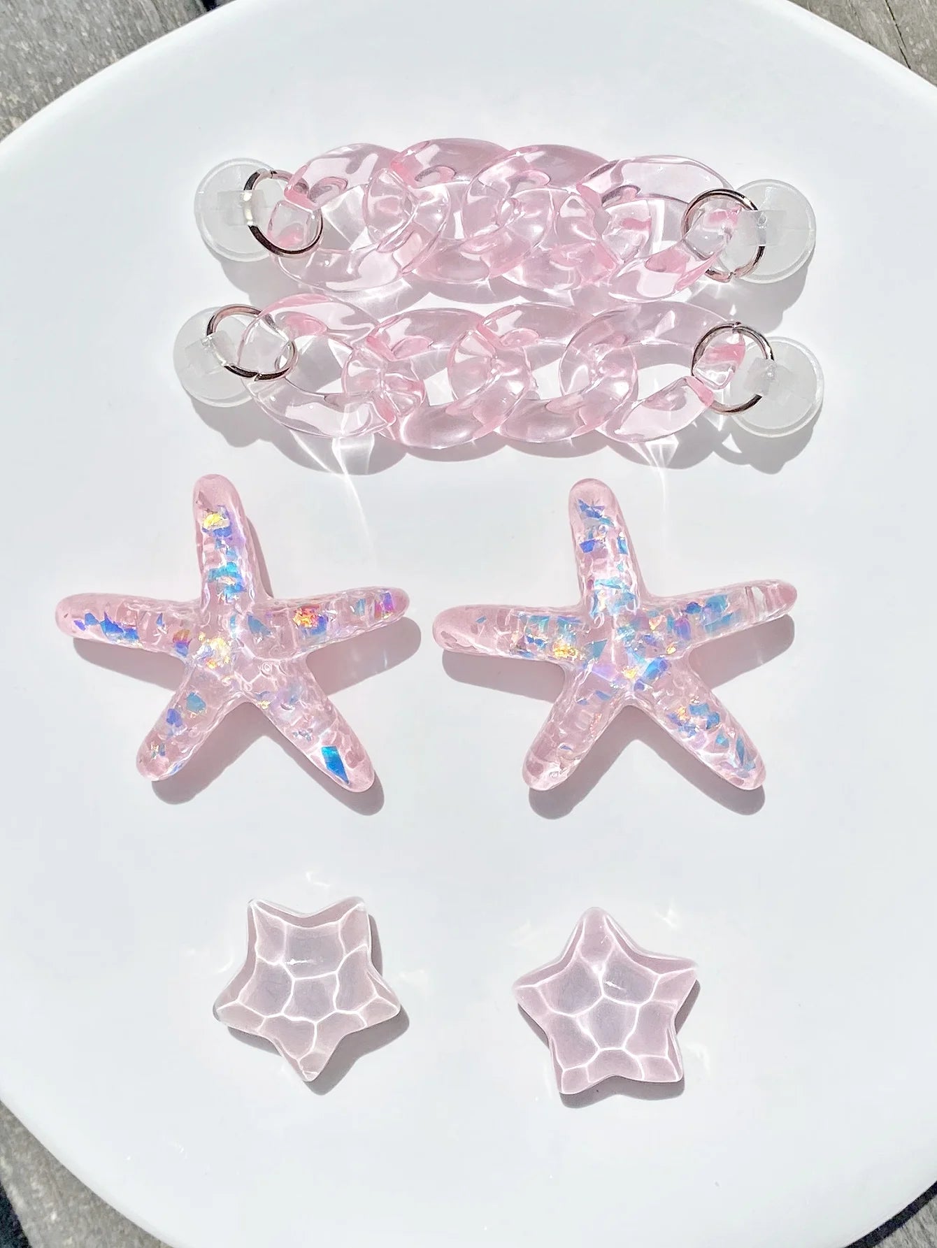 22 pieces of pink chain, sequined starfish, ABS pearl shell, water ripple star shoe buckle DIY accessories, suitable for women's