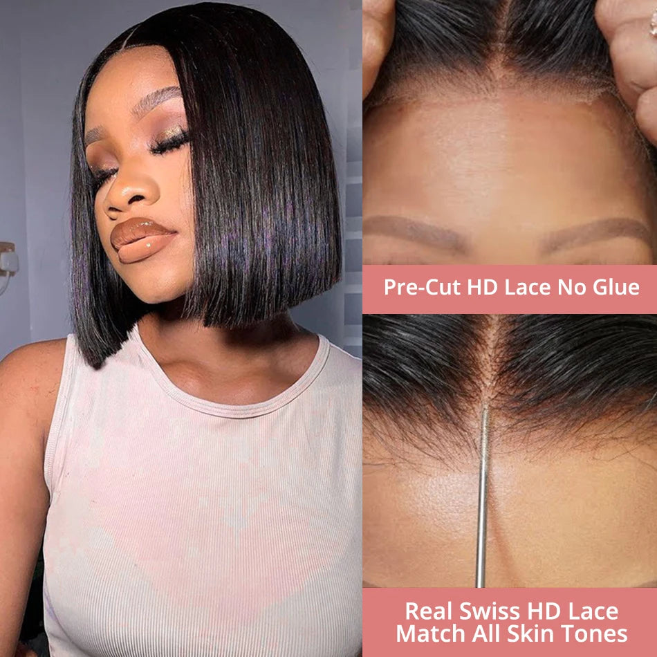 13x4 Glueless Lace Front Wig Human Hair Straight 13x6 HD Transparent Lace Frontal Wigs Short Bob Wig For Women Remy 250% Density