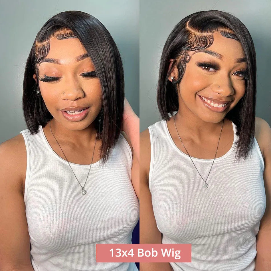13x4 Glueless Lace Front Wig Human Hair Straight 13x6 HD Transparent Lace Frontal Wigs Short Bob Wig For Women Remy 250% Density