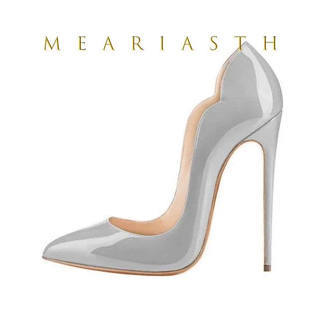 12cm Heels Women Patent Leather High Thin Heel Shoes Office Nightclub Pointed Toe V-mouth Single Shoes Wedding Party Women Pumps