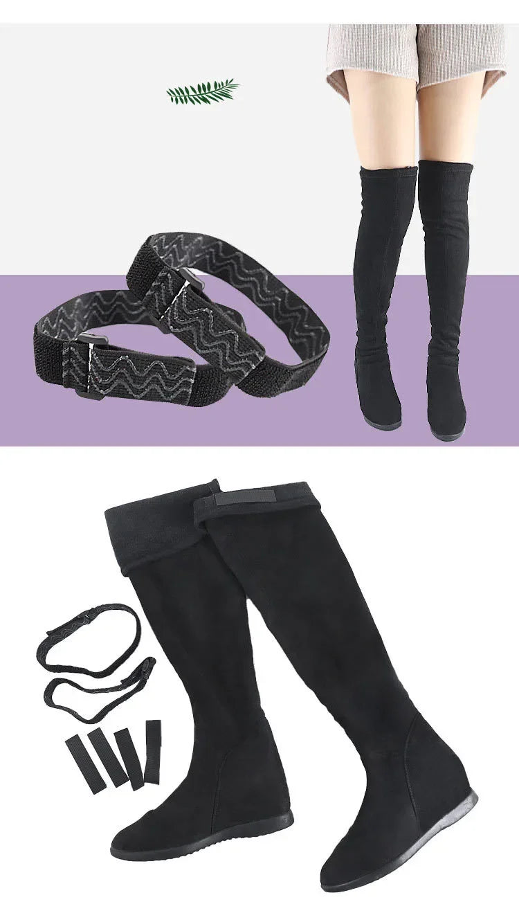 Women's Adjustable Anti-Slip Elastic Shoelaces Boot Straps with Adhesive Tape Shoe Laces Lock for Holding Loose Boots Accessory