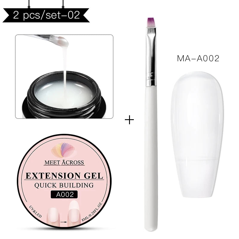 2Pcs Non Stick Hand Extension Gel Nail Polish Set Nude Clear Extension Rhinestone Glue Gel Kits UV Builder Nail Art For Manicure