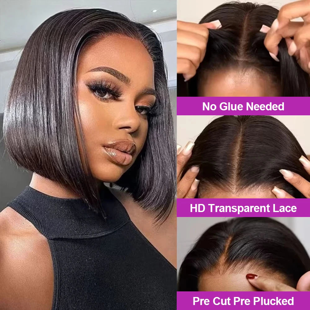 13x4 Glueless Lace Front Wig Human Hair Straight 13x6 HD Transparent Lace Frontal Wigs Short Bob Wig For Women Remy 250% Density