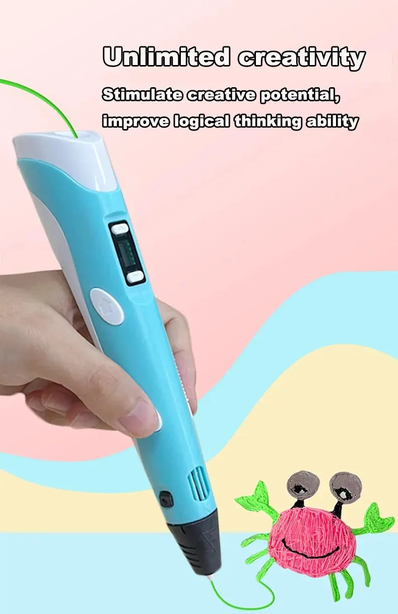 Electronic 3D Printing Pen with 9M PLA Consumables High-Temperature 3D Graffiti Tool Intelligent Toy Christmas Birthday Gift