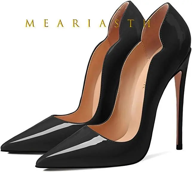 12cm Heels Women Patent Leather High Thin Heel Shoes Office Nightclub Pointed Toe V-mouth Single Shoes Wedding Party Women Pumps