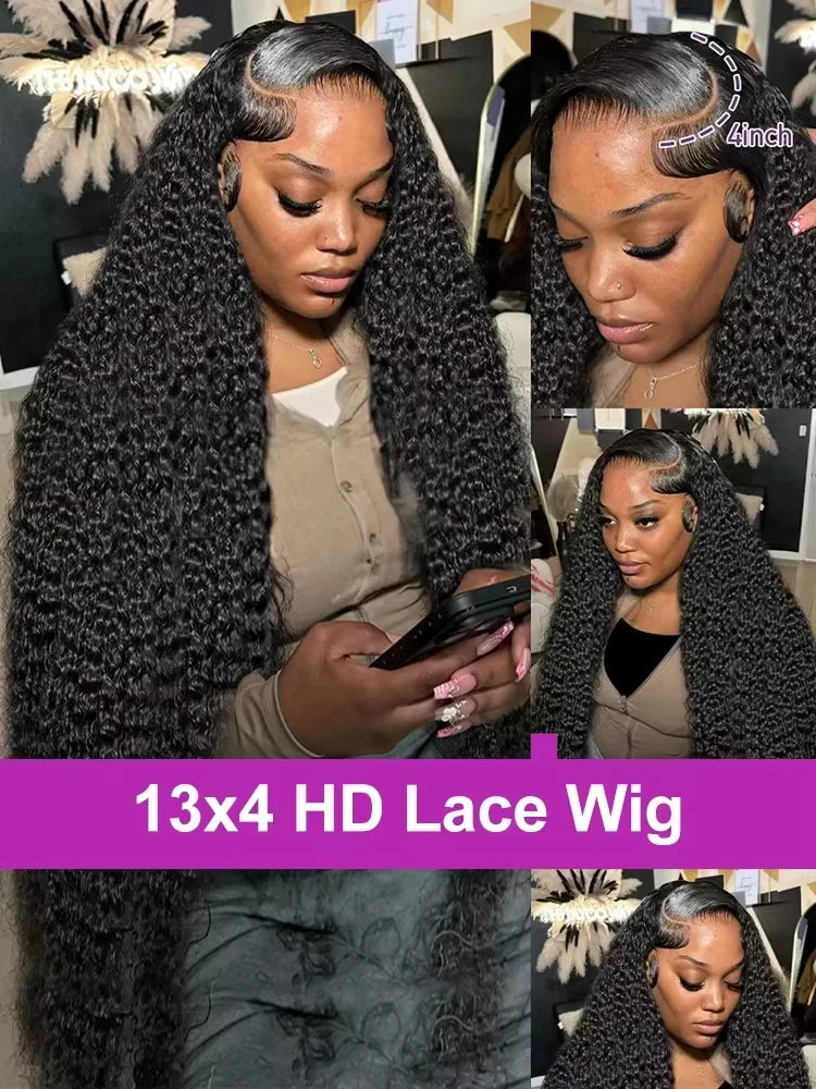 300% Transparent HD Human Hair Wigs 40Inch Deep Wave 13x4 Curly Lace Front Wig 13x6 Water Wave Lace Frontal Wigs for Black Women