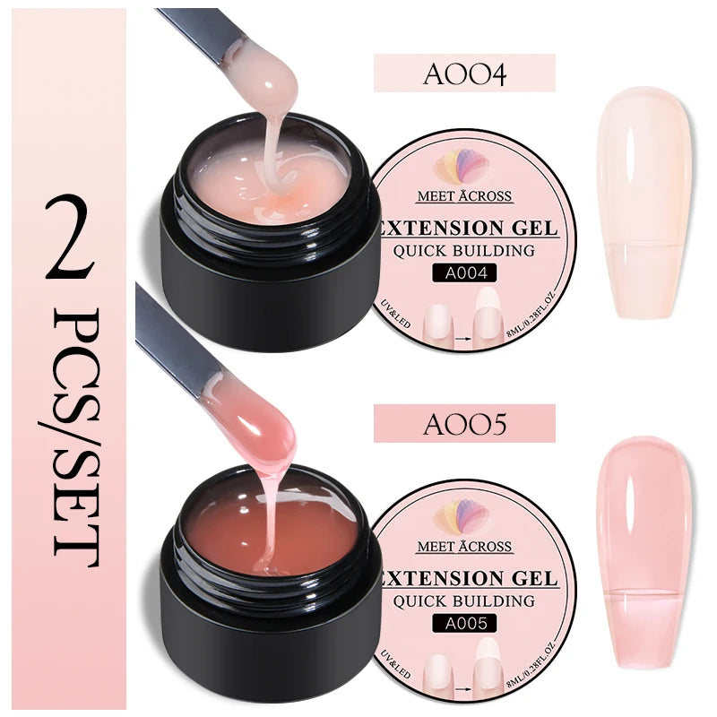 2Pcs Non Stick Hand Extension Gel Nail Polish Set Nude Clear Extension Rhinestone Glue Gel Kits UV Builder Nail Art For Manicure