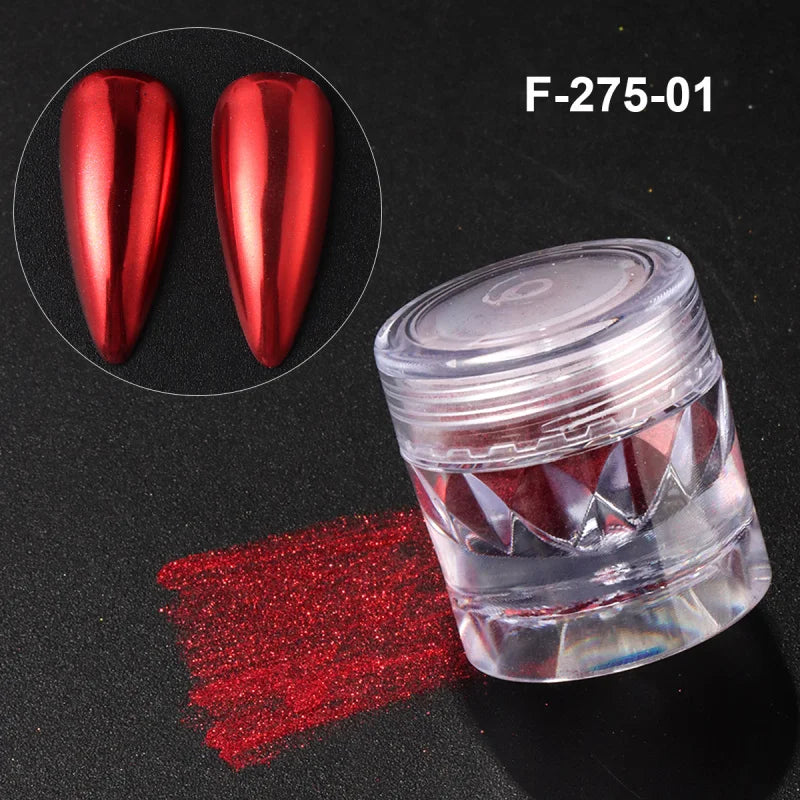 Chrome Red Pink Nail Glitter Powder Magic Mirror Metallic Rubbing Pigment Flakes Dust New  Year Valentine Nail Art Decor