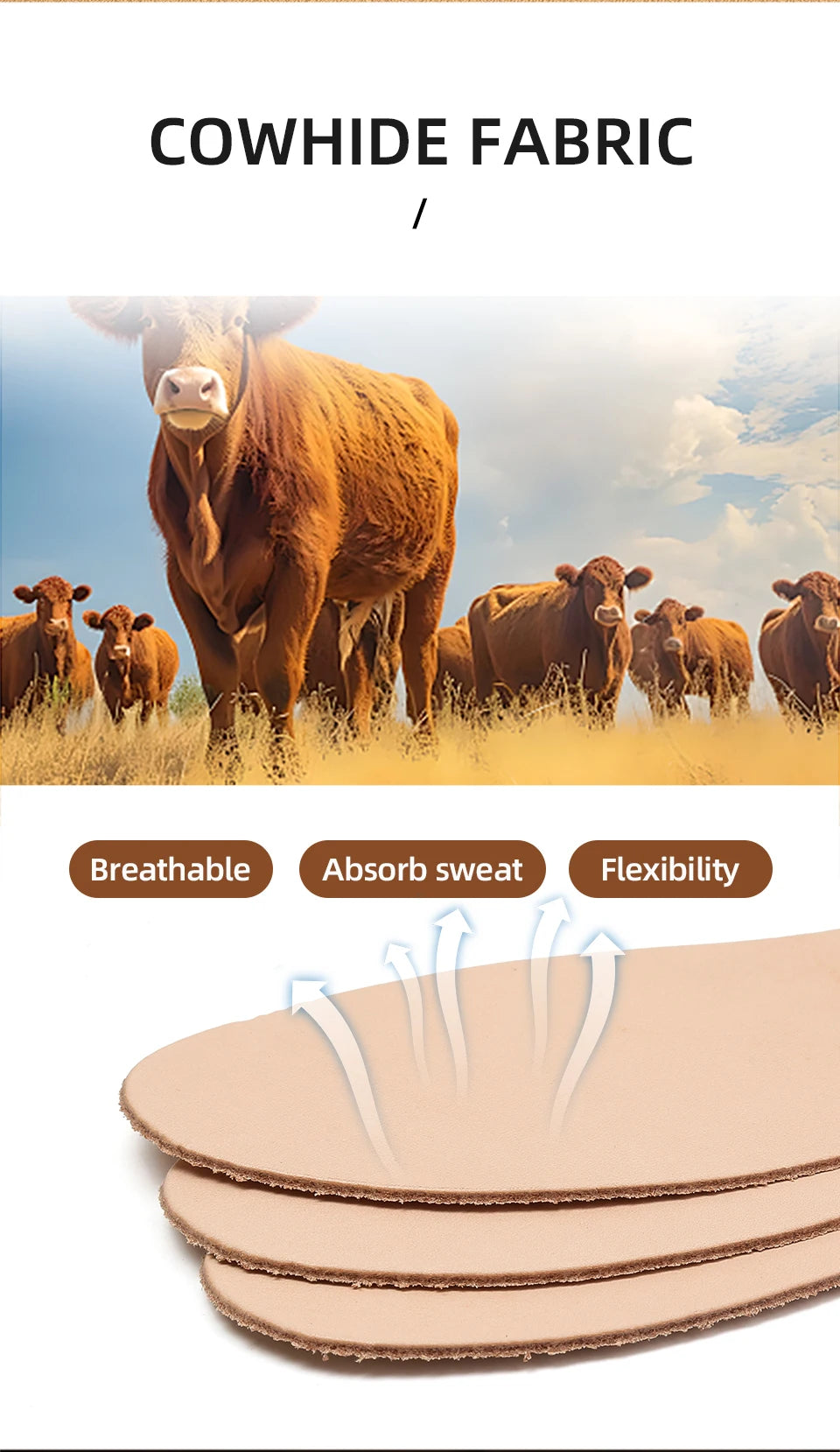 Head Layer Cowhide Insole Breathable and Sweat Absorbing Leather Shoe Pad Thick Genuine Leather Shoe Pad Thin Anti Odor Foot Pad