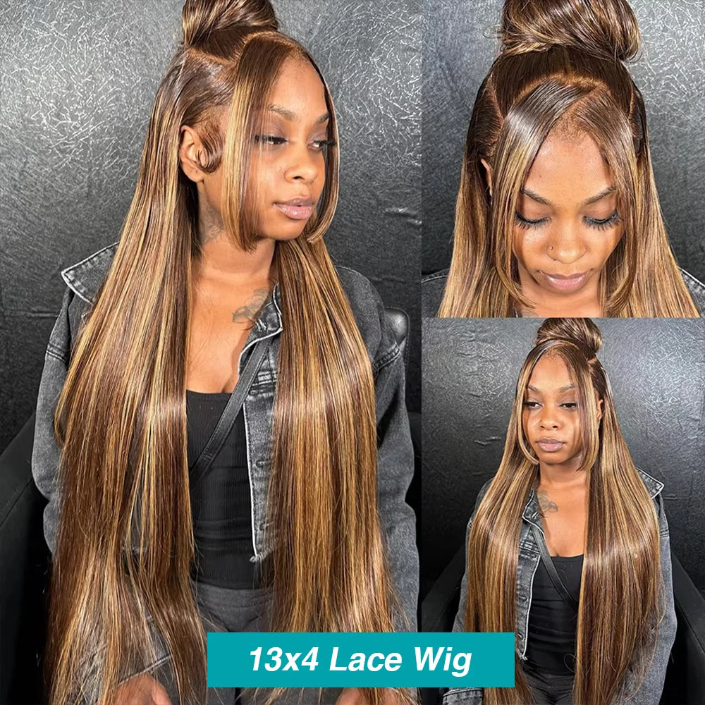 13x6 Highlighted Wig Human Hair 4/27 Colored Straight HD Lace Front Wig Ombre Lace Frontal Wigs Pre Plucked With Baby Hair
