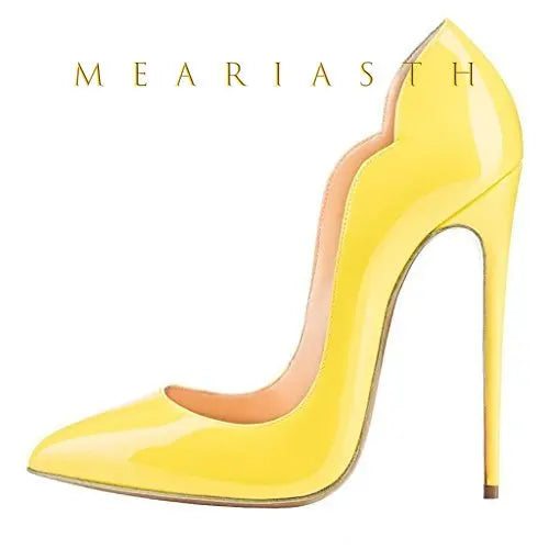 12cm Heels Women Patent Leather High Thin Heel Shoes Office Nightclub Pointed Toe V-mouth Single Shoes Wedding Party Women Pumps