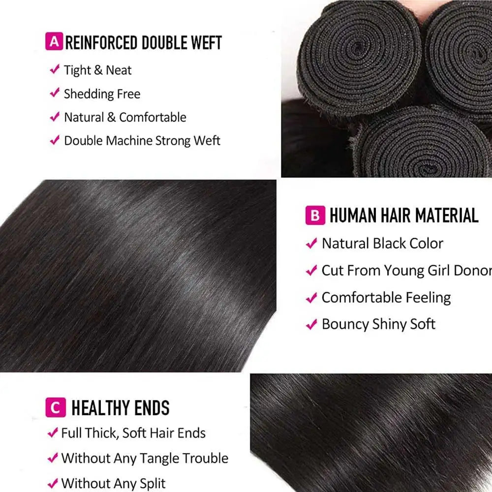 Human Hair 36 40 Inch Bone Straight Raw Hair Human Hair Bundles Extensions 1 3 4 Bundle Black Brazilian Remy Weave Bundles