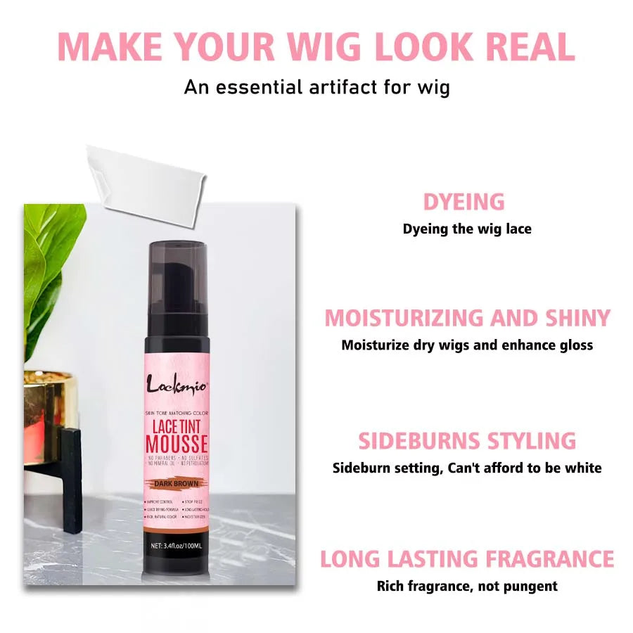 Lace Wig Dyeing and Installation Kit Lace Tint Mousse for Wig Invisible Adhesive Melting Spray for Wigs Front Closure & Remover