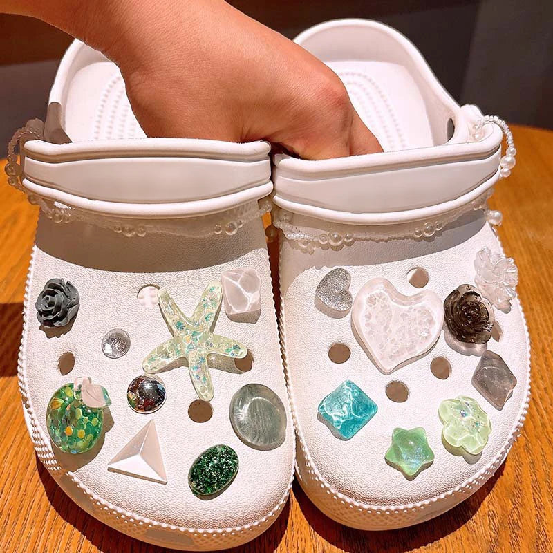 Sea DIY Shell Hole Punch Shoe Charms Ocean Lava Rock & Starfish Shoe Clips For Summer Sandals & Slippers Decorations Women Gifts