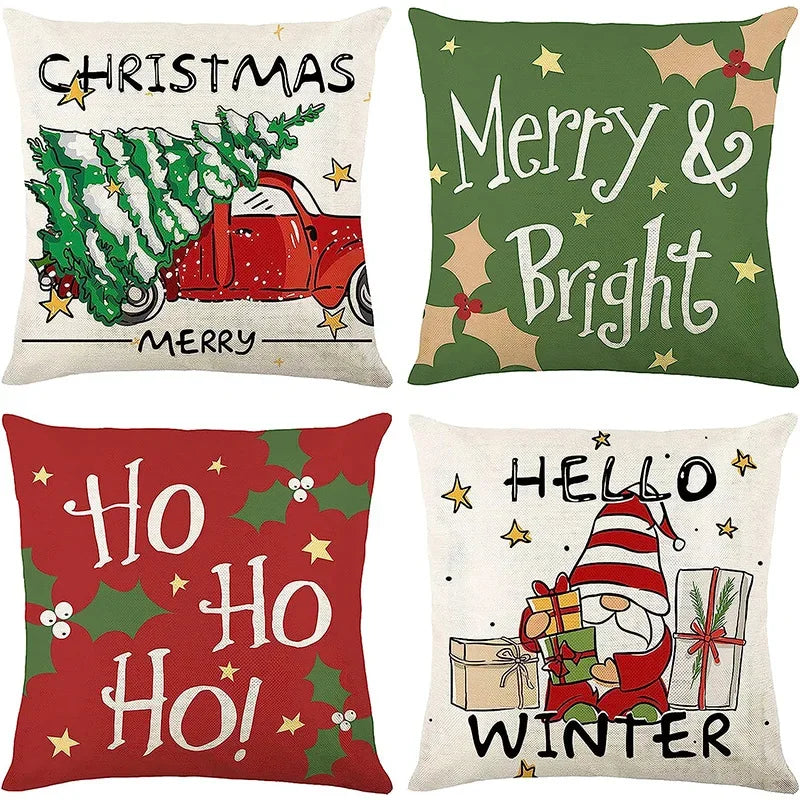 Christmas linen pillowcase, Santa Claus printed pillow, cushion cover, home living room decoration cushion cover