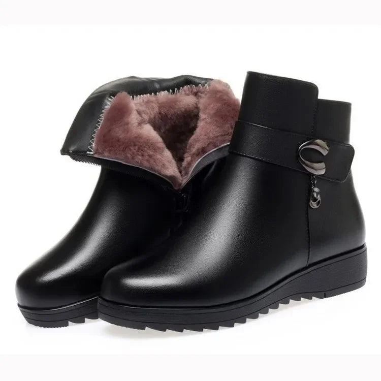 Fashionable Thickened Fleece Lined Flat Bottom Women's Cotton Boots Winter Warm Anti-slip Soft Sole Comfortable Mom Shoes
