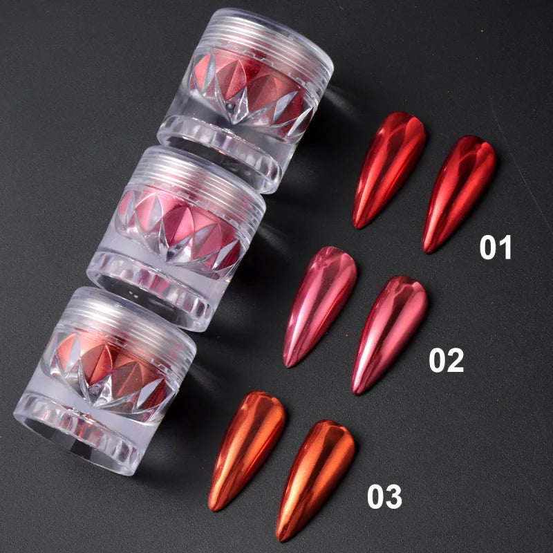 Chrome Red Pink Nail Glitter Powder Magic Mirror Metallic Rubbing Pigment Flakes Dust New  Year Valentine Nail Art Decor