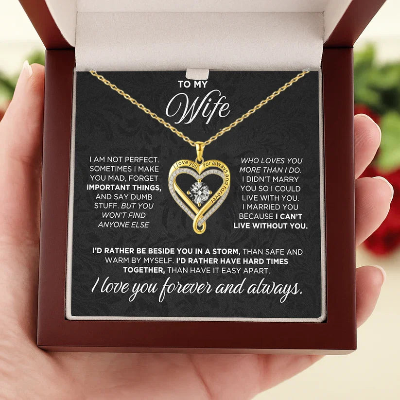 To My Wife Eternal Heart Double layered Necklace With LED Light Gift Box Fo Gilrfriend Wife Valentine's Day Christmas Gifts