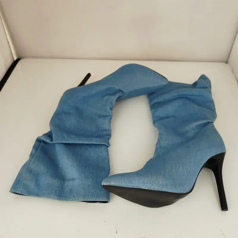 SIMLOVEYO Brand Women Mid Calf Boots Pointed Toe Stiletto 10CM Slip On Sexy Dating Female Booty 43 42 44 45 46 47 48 Black Blue