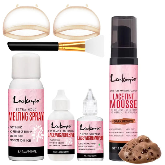 Lace Wig Dyeing and Installation Kit Lace Tint Mousse for Wig Invisible Adhesive Melting Spray for Wigs Front Closure & Remover