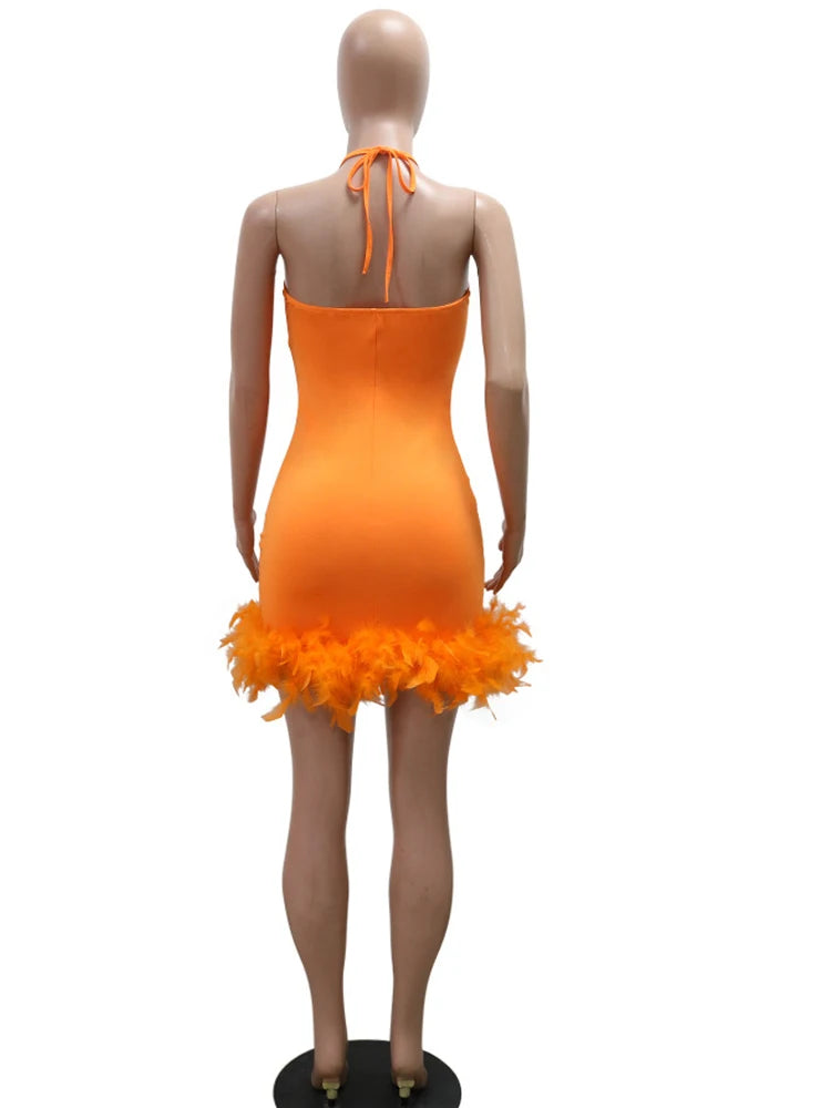 Beyprern Beautiful Mesh Sequin Feather Glam Dress Luxury Woman Party Dress Glitter Sleeveless Night Out Dresses Birthday Outfits