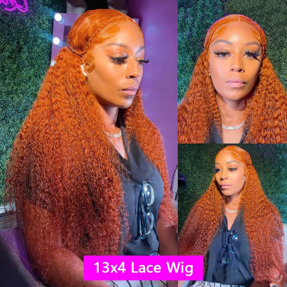 Ginger colored deep wave 13x6 hd lace frontal human hair wig for women choice 30 inch lace front brazilian curly wigs on sale
