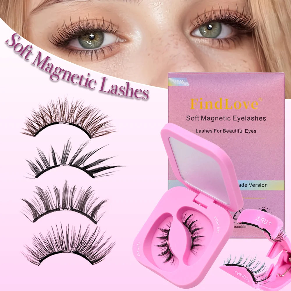 1Pairs Soft Magnetic Lashes Natural Reusable Magnetic Eyelash No Glue Need Eyelash Extension Set with Wearing Clips Makeup Tools